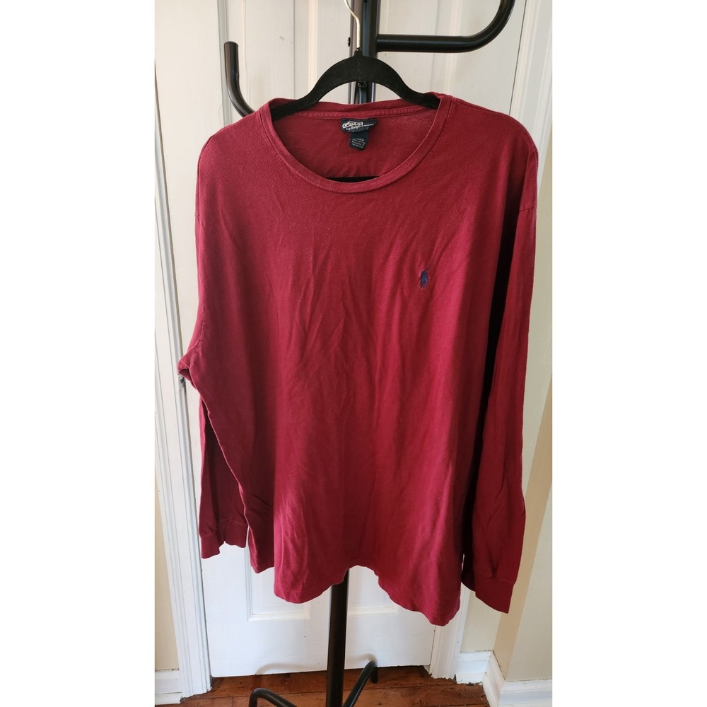 Polo Ralph Lauren Shirt Men's XL Red Long Sleeves Blue Logo 100% Cotton